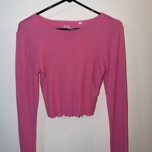 Women's Pink Ribbed Long Sleeve Top